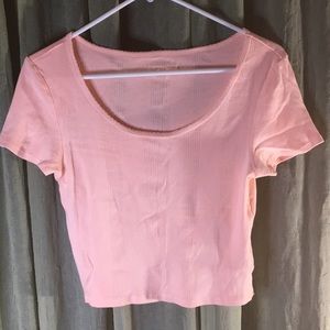 American Eagle Medium Peach Cropped Ribbed Tee